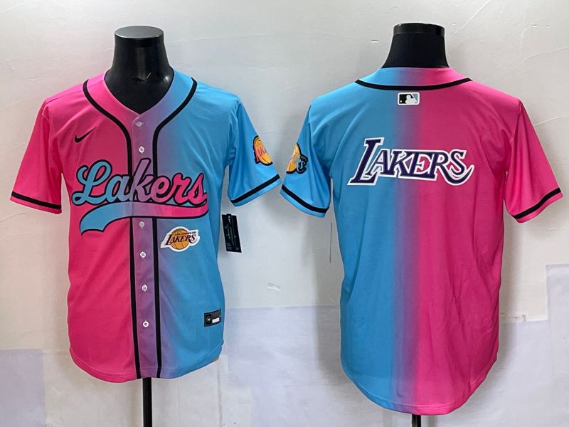 Men 2025 Los Angeles Lakers Blank Blue pink Nike Joint Name NBA Jersey style 9->milwaukee brewers->MLB Jersey